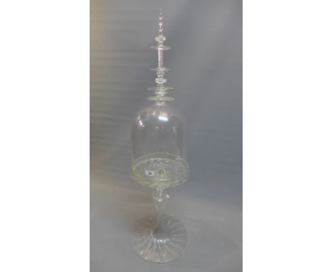 Andy Paiko, a hand blown glass bell jar with twisted stem base and spiral finial. Signed and dated 2011 to base. H-102cm 