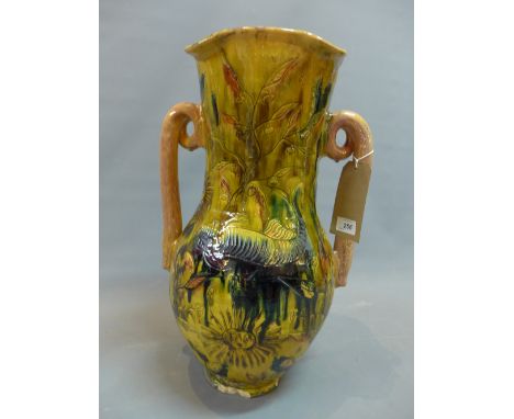 A twin handled flare vase. H.55cm 