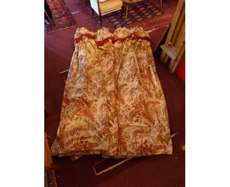 A large pairs of curtains with floral decoration and reportedly from a Georgian town house, H:220cm W:130cm -each section