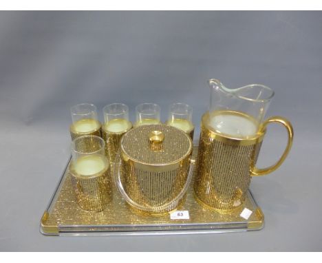 A vintage retro 1970's kitsch gold glitter drinks set by Turnwald Collection International comprising tray, ice bucket, six g