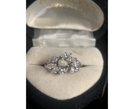 Silver & opal 10 stone ring 