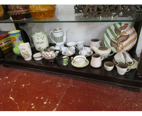 Shelf of china and glass to include Poole, Arthur Wood, Spode etc