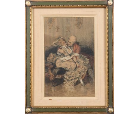 Lossow, Heinrich (1843 - 1897) München  Aquarellierte Federzeichnung. Paar auf dem Sofa. Unten links sign., dat."78" und bez.