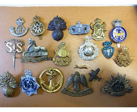 British and other WWI and WWII Period Military Cap Badge lot (22) Mostly repaired or broken badges (Some Scarce) including: R