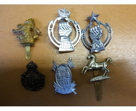 British and other Cap badges (6) Including: Indian Armoured Corps, Army Dental Corps, Royal Armoured Corps, King's Liverpool 