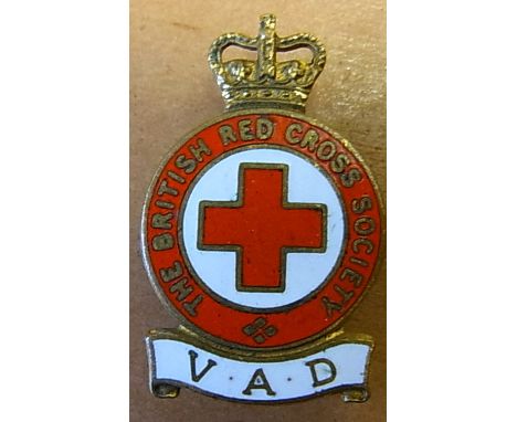 Voluntary Aid Detachments, British Red Cross Lapel badge, QC (Brass and Enamel)