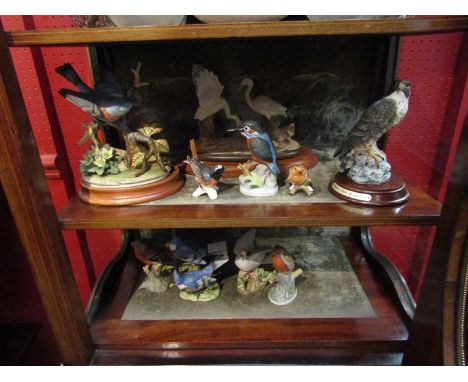 A collection of porcelain bird figurines including Goebel and Leonardo Collection