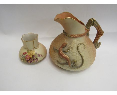 A Royal Worcester jug with lizard design and a small Royal Worcester vase