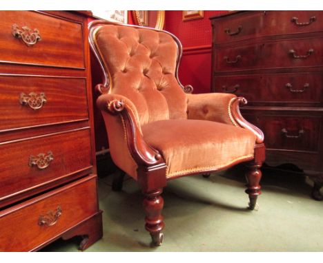 An Arts &amp; Crafts walnut hall chair with Minton tile decoration on ring turned tapering legs