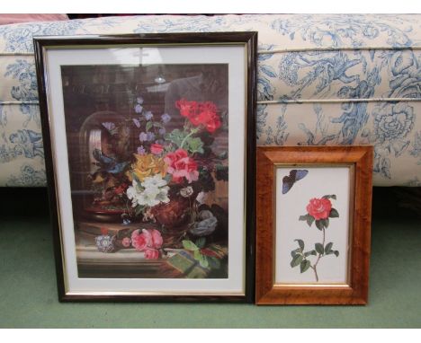 A framed lithograph in colours after John Wainwright (1855-1931), of flowers in a terracotta urn and miscellaneous decorative