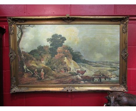 A large print of rural landscape in gilt frame, 58cm x 99cm