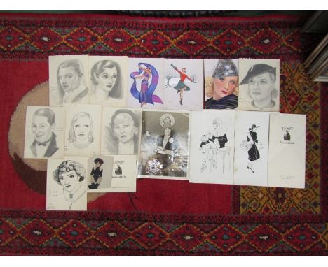 A collection of original art works of glamorous actresses of the 1930's, mainly in Art Deco/flapper style, the majority signe