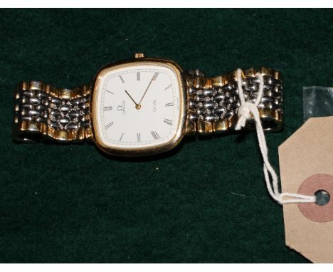 A gentleman's Omega de Ville wristwatch with white enamel dial and bi-metal case and bracelet