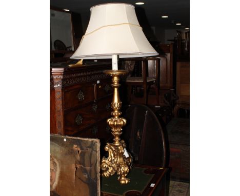 A gilt table lamp of early 18th Century design, 23" high