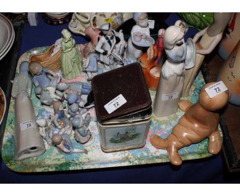 A Lladro figure of a girl, a Nao figure of a child with a tray and a number of other decorative figures, various