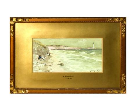 Thomas Swift Hutton (1865 - 1935)"St Mary's Island",signed,watercolour,15 x 30cms, framed.
