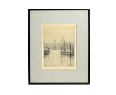 Rowland John Robb Langmaid RA (1897-1956) "St. Pauls from the River", pencil signed to the margin, with Academy Proof blindst