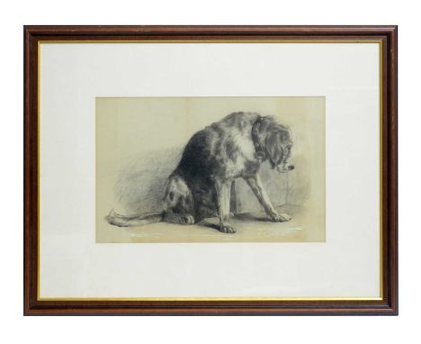 C* B* S*(19th Century)Portrait of a Bloodhound, the dog being seated in a corner with bowed head,signed with initials,graphit