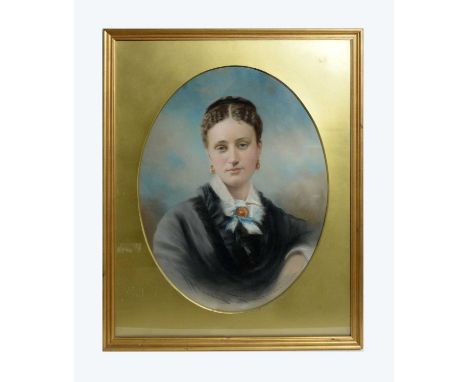 19th Century British SchoolPortrait of a Lady Wearing Etruscan Revival Jewellery (c.1870),coloured chalks,66 x 50cms, in fram