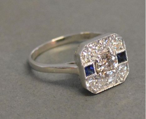 An 18ct. White Gold Art Deco Style Sapphire and Old Cut Diamond Ring 