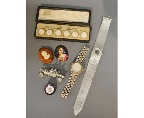 A Cased Set of Mother of Pearl Mounted Dress Studs, together with a Rotary ladies wrist watch and another wrist watch, a came