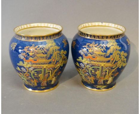 A Pair of Carlton Ware Squat Vases, 11 cms tall 