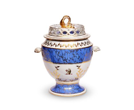 A Chamberlain’s Worcester crested ice pail, cover and liner,&nbsp;circa 1810
The body of oval form with a spreading foot and 