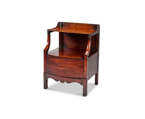 A Regency mahogany bowfront ‘Lancashire’ commode
The hinged list above shaped supports and a hinged seat, with shaped apron s