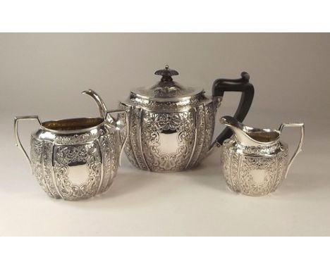 TEA SERVICE.
A Victorian three piece tea service. Sheffield 1897. 23 1/2 oz. CONDITION REPORTS: 1. The teapot is in generally