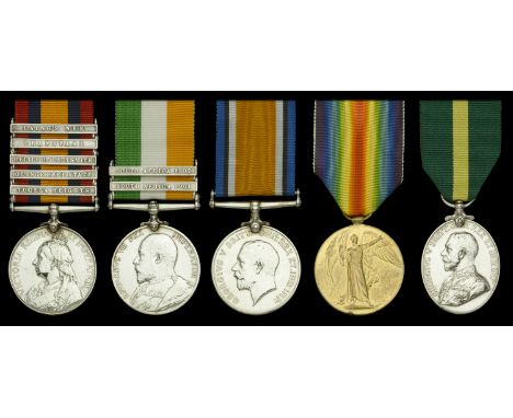 Five: Private W. Payne, Devonshire Regiment  Queen’s South Africa 1899-1902, 5 clasps, Tugela Heights, Orange Free State, Rel