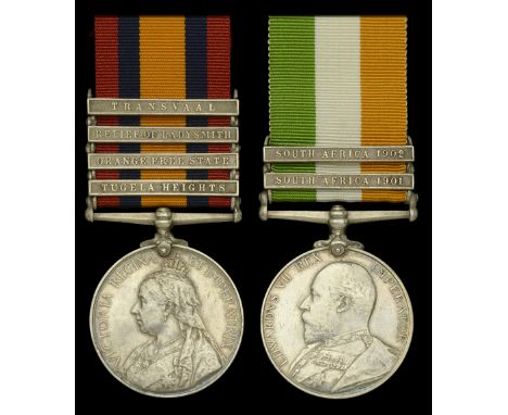 Pair: Private A. Heathfield, Devonshire Regiment  Queen’s South Africa 1899-1902, 4 clasps, Tugela Heights, Orange Free State