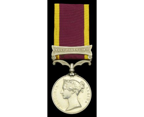 China 1857-60, 1 clasp, Taku Forts 1860 (Driver Hy. Southey, No. 3 B. 13th. Bde. R. Art.) officially impressed naming, suspen