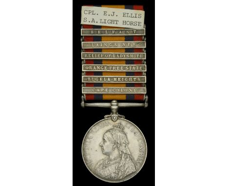 Queen’s South Africa 1899-1902, 6 clasps, Cape Colony, Tugela Heights, Orange Free State, Relief of Ladysmith, Laing’s Nek, B