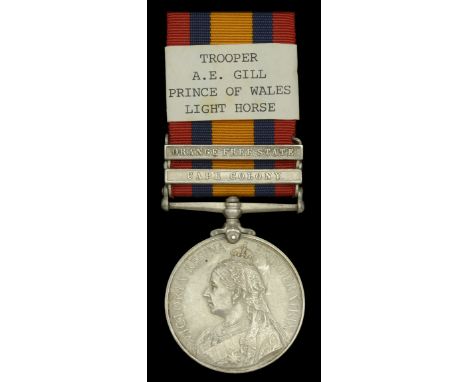 Queen’s South Africa 1899-1902, 2 clasps, Cape Colony, Orange Free State (27151 Tpr: A. E. Gill. P. of W. Lt. Horse) very fin