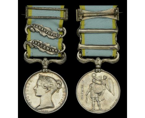 Crimea 1854-55, 2 clasps, Inkermann, Sebastopol (Fredk. Welsh. Ord.) officially impressed naming, small edge bruise, otherwis