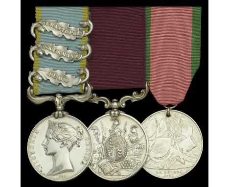 Three: Private W. Butler, 41st Regiment of Foot, later 11th Regiment of Foot  Crimea 1854-56, 3 clasps, Alma, Inkermann, Seba