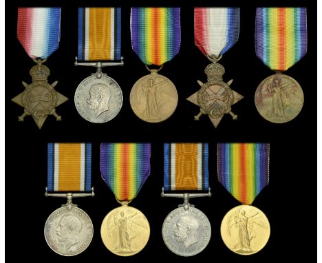 Three: Corporal A. Dodd, Cheshire Regiment 1914-15 Star (18501 L-Cpl. A. Dodd. Ches. R.); British War and Victory Medals (185