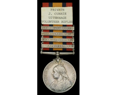 Queen’s South Africa 1899-1902, 4 clasps, Cape Colony, Orange Free State, Johannesburg, Diamond Hill (537 Pte. J. Currie. Uit