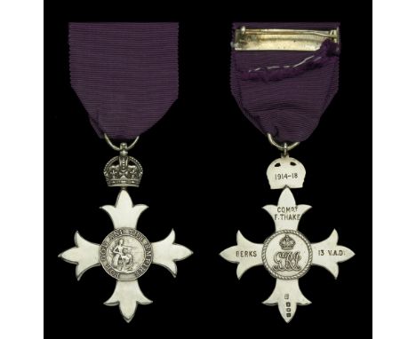 The Great War M.B.E. awarded to F. W. S. Thake, Esq., Commandant in Charge of Motor Ambulance Transport, Reading  The Most Ex