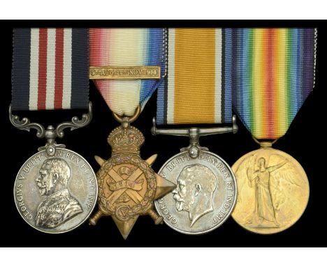 A Great War ‘Western Front’ M.M. group of four awarded to Sergeant G. Dunn, Royal Field Artillery, who was wounded in Novembe