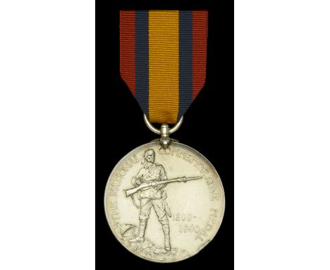 South African War National Commemorative Medal 1899-1900, by F. Bowcher, manufactured by Spink, London, the obverse depicting