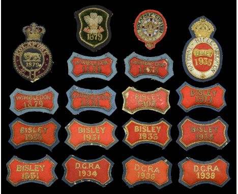 Cloth Shooting Badges. A collection of cloth shooting badges, for the Kolapore Cup 1879; Kolapore Cup 1881; and National Rifl