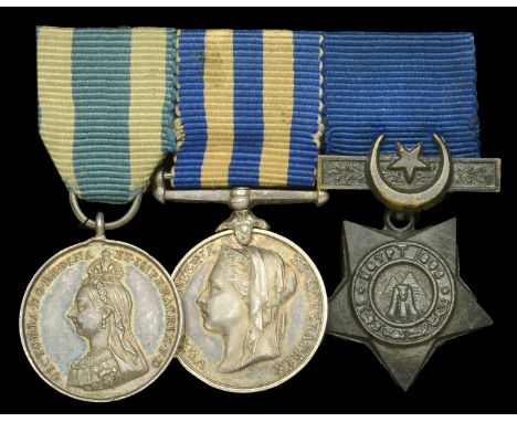 The mounted group of three miniature dress medals attributed to/ representative of those worn by Captain A. Dodgson, Royal Na