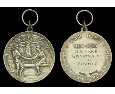 Llanfihangel Rhosycorn, Carmarthen, Great War Tribute Medal, 32mm, silver, hallmarks for Birmingham 1920, the obverse bearing