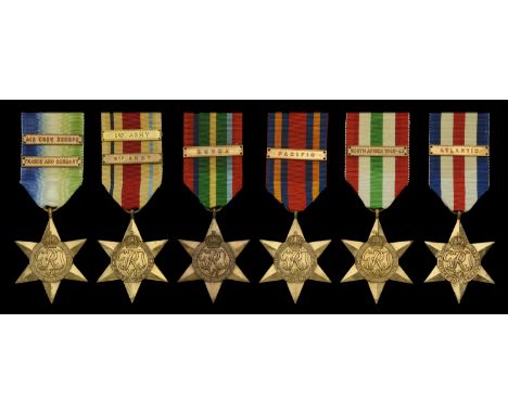 Atlantic Star, 2 clasps, France and Germany, Air Crew Europe; Africa Star, 2 clasps, 8th Army, 1st Army, last clasp a copy; P