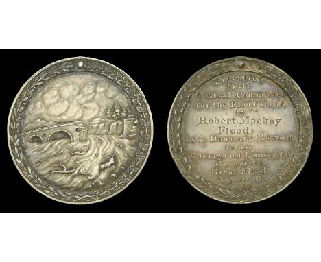 Moray Floods Medal 1829, 41mm, silver, the obverse featuring a view of the Bridge over the Spey at Fochabers, partially destr