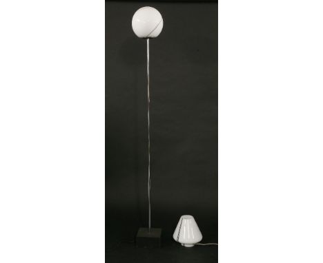 A modern Murano glass standard lamp, with a white globe shade, together with a conical table lamp (2)