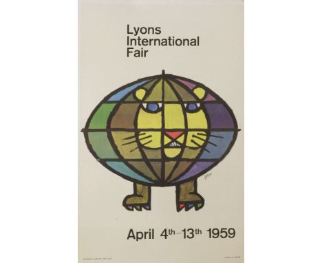 Designed by Celestino Piatti,'1959 Lyons International Fair' poster, lithograph, linen backed, 100 x 62cm