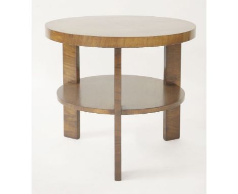 An Art Deco walnut circular two-tier lamp table,66.5cm diameter60.5cm high