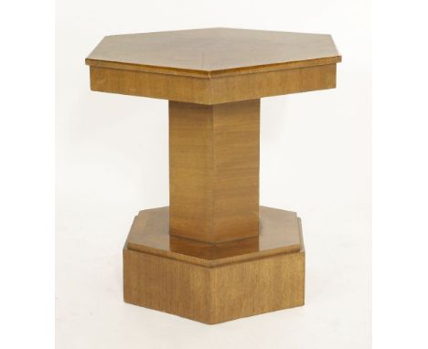 An Art Deco crossbanded walnut hexagonal lamp table,55cm diameter59cm high